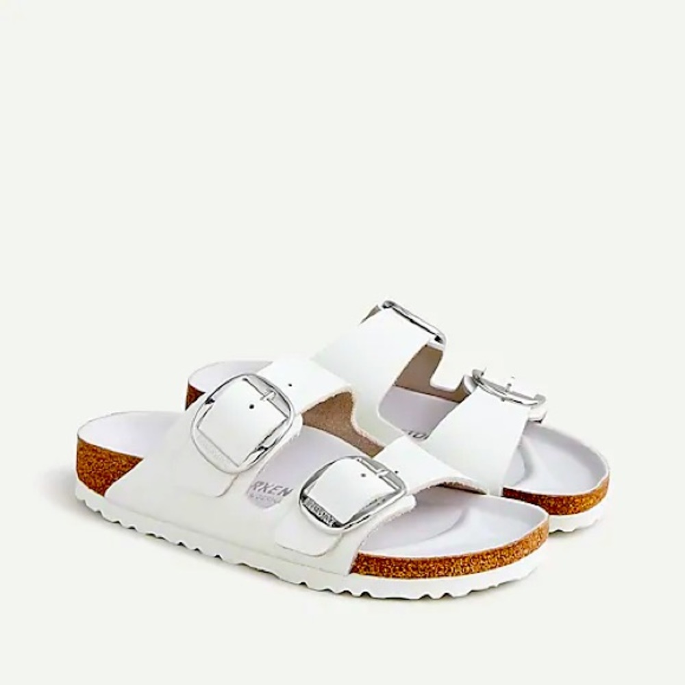 White Birkenstock Arizona big buckle sandals